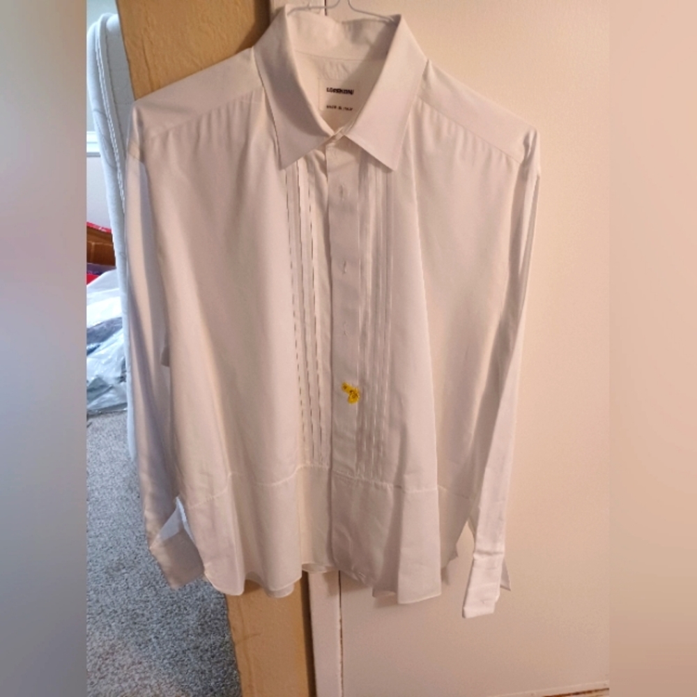 2 Lorenzini Italian tailored tuxedo dress shirts size 16.5 x 34 100% cotton